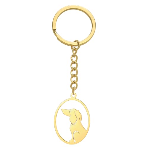 TEAMER Runder Dackel Schlüsselanhänger Zierlich Sitzender Wursthund Anhänger Edelstahl Dackelliebhaber Haustier Tierschmuck Für Frauen Männer (Gold) von TEAMER