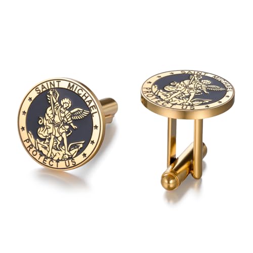 TEAMER Saint Michael Manschettenknöpfe Edelstahl St. Michael Manschettenknöpfe Der große Beschützer Erzengel Amulett religiöser Schmuck für Männer, 18*18mm, Edelstahl, Kein Edelstein von TEAMER
