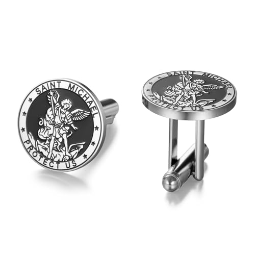 TEAMER Saint Michael Manschettenknöpfe Edelstahl St. Michael Manschettenknöpfe Der große Beschützer Erzengel Amulett religiöser Schmuck für Männer, 18*18mm, Edelstahl, Kein Edelstein von TEAMER