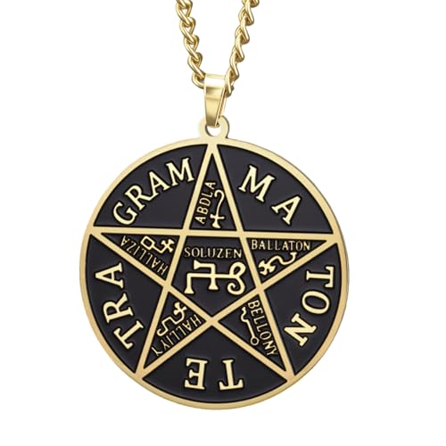 TEAMER Salomon-Pentagramm-Halskette Tetragramm-Salomon-Talisman-Pentagramm-Anhänger Okkult-Schmuck mit Schutzsiegeln für Damen und Herren (Gold) von TEAMER