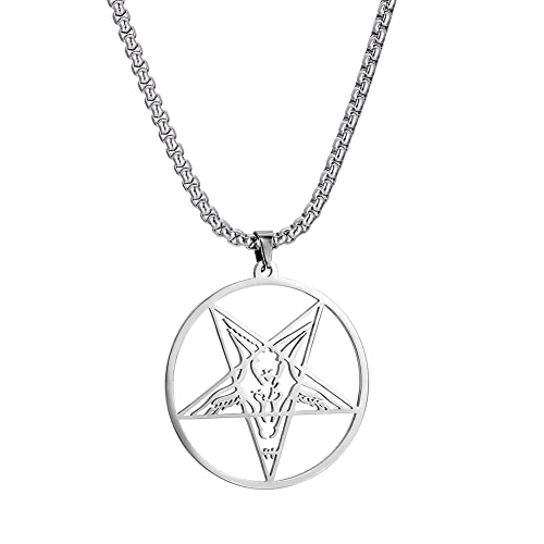 TEAMER Satanische Leviathan-Kreuz-Halskette aus Edelstahl, Baphomet-Anhänger, Siegel von Luzifer,Pentagramm-Halskette Satan Kirchenkette, Amulett, okkulter Schmuck(Baphomet-Stil 1) von TEAMER