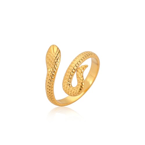 TEAMER Schlange Ring Verstellbarer Fingerring aus Edelstahl Wickel-Schlangenring Stapelbarer Ring Punk Schlange Tierschmuck für Frauen (Stil 3 -Gold) von TEAMER