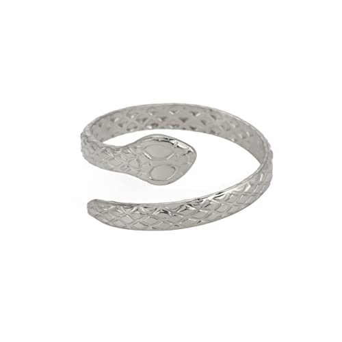 TEAMER Schlange Ring Verstellbarer Fingerring aus Edelstahl Wickel-Schlangenring Stapelbarer Ring Punk Schlange Tierschmuck für Frauen (Stil 4 -Silber) von TEAMER