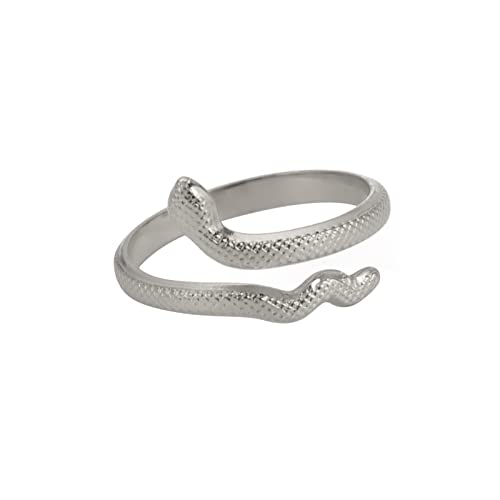 TEAMER Schlange Ring Verstellbarer Fingerring aus Edelstahl Wickel-Schlangenring Stapelbarer Ring Punk Schlange Tierschmuck für Frauen (Stil 5 -Silber) von TEAMER