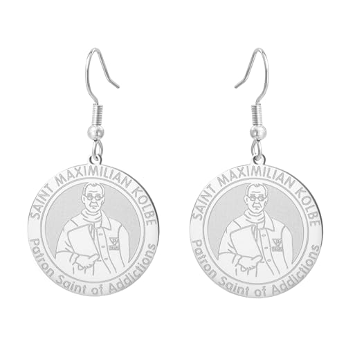 TEAMER St. Maximilian Kolbe Ohrring Schutzpatron der Süchte Anhänger Edelstahl Katholischer Glaube Inspirierter Amulettschmuck für Männer und Frauen (Silber) von TEAMER