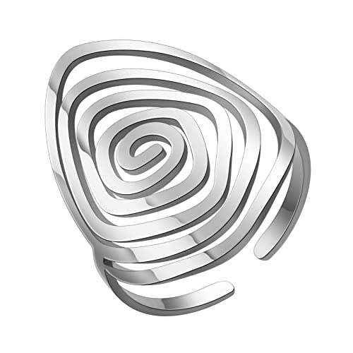 TEAMER Unregelmäßiger Wirbel-Labyrinth-Ring Edelstahl Einstellbare Geometrische Unregelmäßige Spirale Offene Fingerringe Übertriebener Punk-Schmuck Für Frauen Mädchen (Stil 1 -Silber) von TEAMER