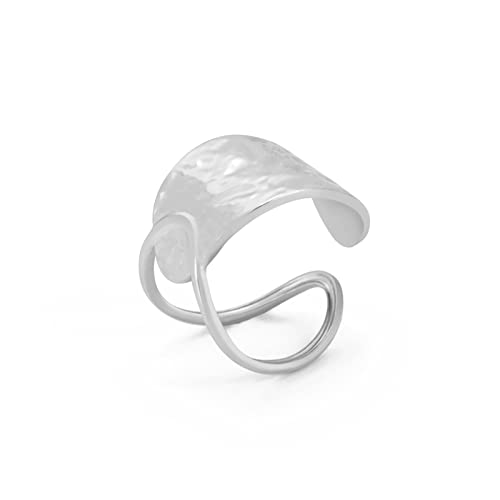 TEAMER Unregelmäßiger Wirbel-Labyrinth-Ring Edelstahl Einstellbare Geometrische Unregelmäßige Spirale Offene Fingerringe Übertriebener Punk-Schmuck Für Frauen Mädchen (Stil 2 -Silber) von TEAMER