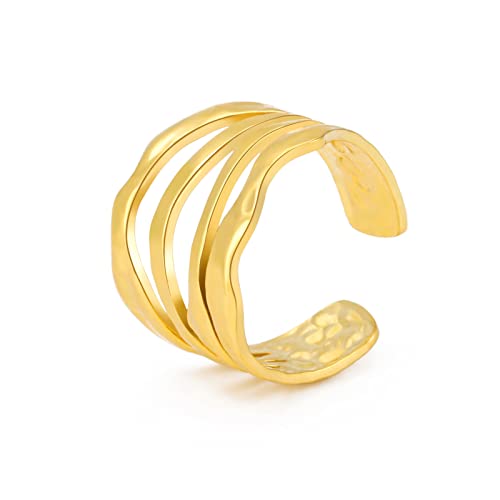 TEAMER Unregelmäßiger Wirbel-Labyrinth-Ring Edelstahl Einstellbare Geometrische Unregelmäßige Spirale Offene Fingerringe Übertriebener Punk-Schmuck Für Frauen Mädchen (Stil 3 - Gold) von TEAMER