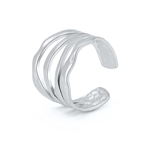 TEAMER Unregelmäßiger Wirbel-Labyrinth-Ring Edelstahl Einstellbare Geometrische Unregelmäßige Spirale Offene Fingerringe Übertriebener Punk-Schmuck Für Frauen Mädchen (Stil 3 -Silber) von TEAMER