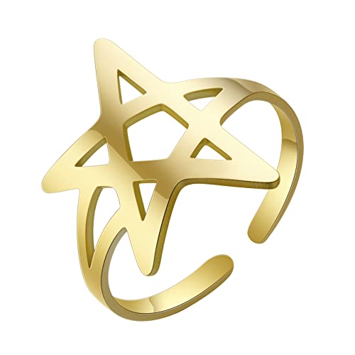TEAMER Vergrößerbarer Pentagramm-Ring Edelstahl Pentagramm Anhänger Wiccan Amulett-Schmuck für Frauen Männer (Gold) von TEAMER