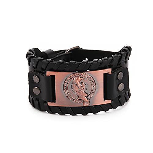 TEAMER Wikinger Odins Rabe Lederarmband für Männer Schwarz Braun Wickelgürtel Krähenarmbänder Nordischer Keltischer Pagan Amulett Schmuck (Stil 1 Antikes Kupfer) von TEAMER