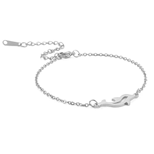 TEAMER Wolfsarmband Fuchsarmband Delfin Wachsseil Chian Armband Edelstahl Tierschmuck für Frauen (Delfin 2 - Silber) von TEAMER