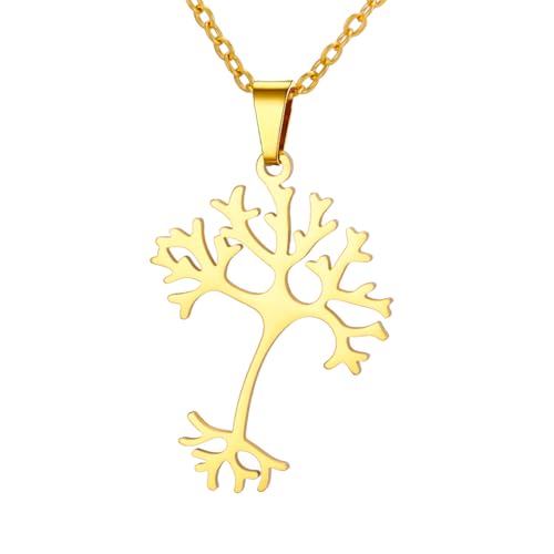 TEAMER Wunderschöne Neuronen-Halskette Neuronenzellen-Anhänger Neuronenstruktur, Neuronensynapse, Zellbiologie-Schmuck für Ärzte, Neurologen, Wissenschaftsliebhaber und Absolventen (Gold) von TEAMER