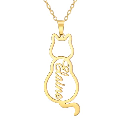 TEAMER Zarte Halskette mit Individuellem Katzennamen Personalisierter Gravierter Anhänger mit Individuellem Katzennamen Haustier-Gedenkschmuck für Frauen und Männer (Gold) von TEAMER