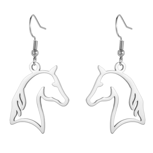 TEAMER Zarter Pferdekopf-Silhouette-Ohrring Pferde-Tier-Anhänger Edelstahl minimalistischer einzigartiger Pferdeschmuck für Pferdeliebhaber Frauen Männer (Silber) von TEAMER