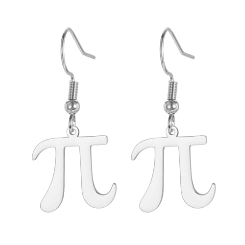 TEAMER Zierliche PI Symbol Ohrringe Leichter PI Mathe Symbol Anhänger aus Edelstahl Mathematik Physik Wissenschaft STEM-Schmuck für Frauen und Männer (Silber) von TEAMER