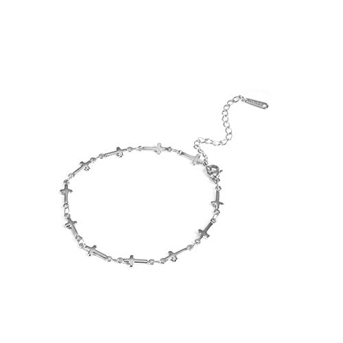 TEAMER Zierliches ovales Büroklammer-Kettenarmband, einfache Figaro-Kette, klassisches Kreuz-Herz-Armband, winziger, niedlicher, minimalistischer Schmuck für Frauen und Mädchen (Kreuz-Silber) von TEAMER