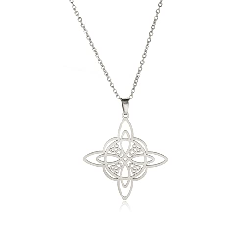 TEMAER Keltische Knoten Halskette Edelstahl Keltischer Mond Anhänger Triquetra Irisches Keltisches Pentagramm Halskette Gothic Wicca Amulett Schmuck Für Frauen (Hexenknoten 2- Silber) von TEAMER