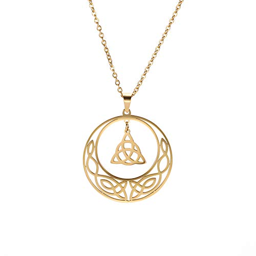 TEMAER Keltische Knoten Halskette Edelstahl Keltischer Mond Anhänger Triquetra Irisches Keltisches Pentagramm Halskette Gothic Wicca Amulett Schmuck Für Frauen (Stil 1 - Gold) von TEAMER