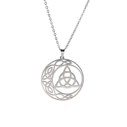 TEMAER Keltische Knoten Halskette Edelstahl Keltischer Mond Anhänger Triquetra Irisches Keltisches Pentagramm Halskette Gothic Wicca Amulett Schmuck Für Frauen (Stil 2 – Silber) von TEAMER