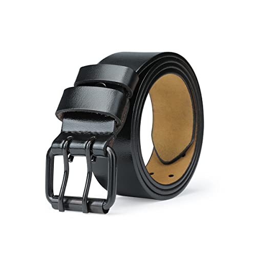TEAMMAO Gürtel Herren Ledergürtel Doppel Prong Gürtel 110CM-180CM Normal Große Größe Beiläufig Herrengürtel 3,8CM Breit Arbeitsgürtel Jeansgürtel.(Schwarz,Bundweite 120-125cm (Gesamtlänge 140cm)) von TEAMMAO