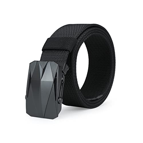 TEAMMAO Gürtel Herren Taktischergürtel Militärgürtel Stoffgürtel Große Taille 110CM-200CM Automatische Schnalle Breite 3,8CM Nylon Canvas Tactical Belt.(130CM,Schwarz) von TEAMMAO