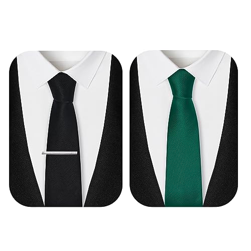 TEAMMAO Krawatten für Herren 2 Stck Klassisch Einfarbig Krawatte Schwarz Krawatte Grün 8CM Tie Krawattenklammer und Geschenkbox für Hochzeit,Büro oder Festliche Veranstaltungen.(LA-Schwarz+Grün) von TEAMMAO