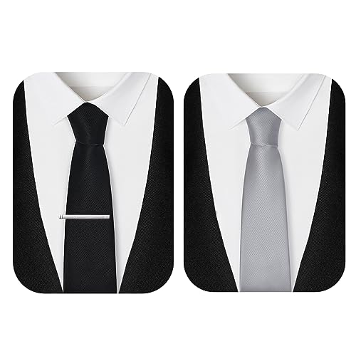 TEAMMAO Krawatten für Herren 2 Stck Klassisch Einfarbig Krawatte Schwarz Krawatte Silber 8CM Tie Krawattenklammer und Geschenkbox für Hochzeit,Büro oder Festliche Veranstaltungen.(LA-Schwarz+Silber) von TEAMMAO