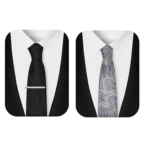 TEAMMAO Krawatten für Herren 2 Stck Retro Paisley Mode Krawatte Schwarz Krawatte Silber 8CM Tie Krawattenklammer und Geschenkbox für Hochzeit,Büro oder Festliche Veranstaltungen.(W-Schwarz+Silber) von TEAMMAO