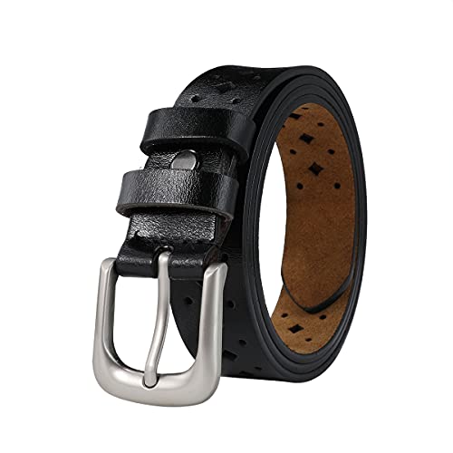 TEAMMAO Gürtel Damen Ledergürtel 110-180CM Normal Große Größe Lederbelt Hohle Blume Design Gürtel 3.0CM Breite Damengürtel Arbeitsgürtel Jeansgürtel.(120CM,Schwarz) von TEAMMAO