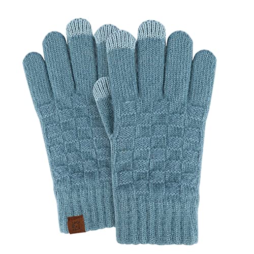 TEBBS Damen Strickhandschuhe Herbst Und Winterhandschuhe Verdickter Jacquard Große Touchscreen Handschuhe Aus Gestrickter Wolle Graublau Einheitsgröße von TEBBS