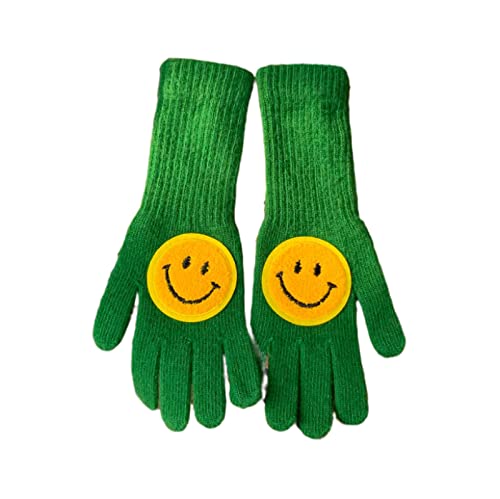 TEBBS Damen Strickhandschuhe Smile Face Handschuhe Damen Herbst Und Winter Wolle Warme Lange Handschuhe Studenten Fäustlinge Wollhandschuhe Herren Grün Einheitsgröße von TEBBS