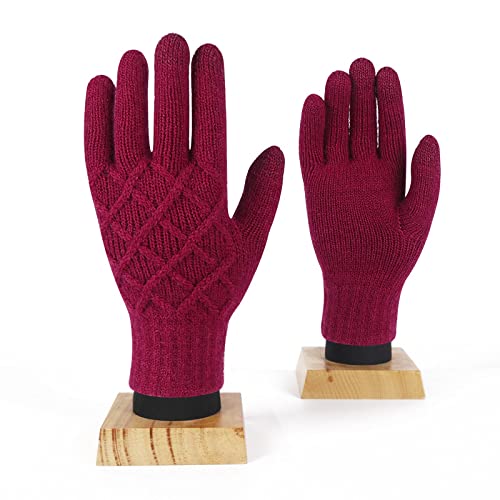 TEBBS Damen Strickhandschuhe Wintermuster Einlagige Fünf Finger Handschuhe Warme Touchscreen Damen Outdoor Kälteschutz Strickhandschuhe Rot Einheitsgröße von TEBBS