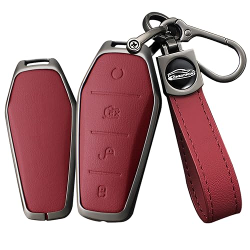 TECART Smart Autoschlüssel Hülle Cover Passt für BYD Song Plus Atto 3 Han EV Tang DM Qin Seal Dolphin Leder Schlüsselhülle mit Schlüsselanhänger Schutzhülle Schlüsselcover Zubehör 4 taste A Rot von TECART