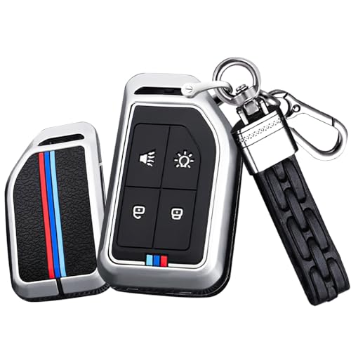 TECART Smart Autoschlüssel Hülle Passt für Volvo Cargo 555 FH16 FM FH EVRO Truck Metal Schutzhülle Schlüsselcover Zubehör Originalschlüssel Ersetzen Schlüsseletui Keyless Go Schutz 4 Taste Silber A von TECART