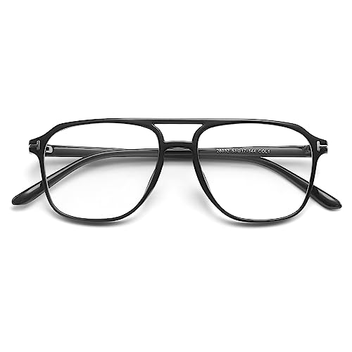 TECH-LINE-DIRECT FASHION ACCESSORIES Doppelte Brücke Quadrat Anti-Blaulicht Brille Männer Vintage Computer Brille, Schwarzer Rahmen + klare Linse, Einheitsgröße von TECH-LINE-DIRECT FASHION ACCESSORIES