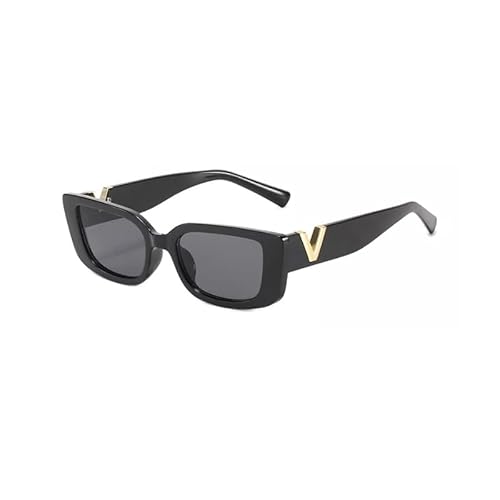 TECH-LINE-DIRECT FASHION ACCESSORIES Kleine Rechteck Sonnenbrille Frauen Retro Brille Vintage Square Eyewear Breite Rahmen Sonnenbrille, Schwarzer Rahmen + schwarze Linse von TECH-LINE-DIRECT FASHION ACCESSORIES