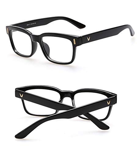 Schwarze Brille mit großem quadratischem Rahmen, Retro-Stil, optische klare Gläser, Unisex 2019 von TECH-LINE-DIRECT