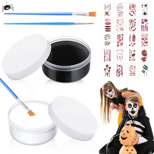 TECHEEL Halloween Schminke Halloween Make up Schminke Halloween Make up Schminke Halloween für Erwachsene Kinder Theaterschminke Schwarz Weiß Gesichtsfarbe für Halloween Fasching Verkleidungsparty von TECHEEL