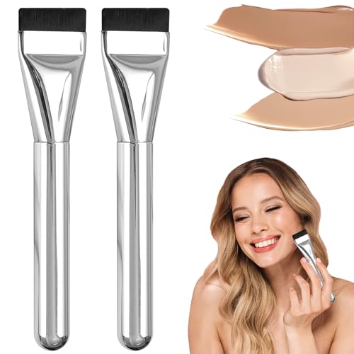 TECHEEL Thin Foundation Brush 2 Stück Flacher Leichter Concealer Flacher Rouge Concealer Pinsel Foundation Pinsel Flacher Foundation Makeup Pinsel Flüssiger Puderpinsel für Mädchen, Damen von TECHEEL