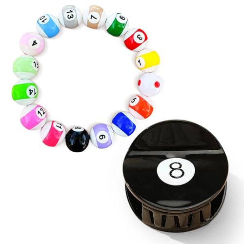 Billardkugel-Themen-Acetat-Haarspange und Perlenarmband-Set – für Frauen und Mädchen, Billard-Enthusiasten, Geschenk Billardkugel-Themen-Acetat-Haarspange und Perlenarmband-Set – für Frauen und Mädchen, Billard-Enthusiasten, Geschenk von TECHPLUS