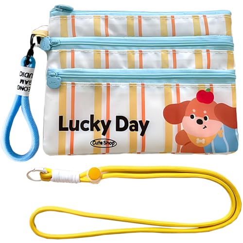 TECHPLUS Kawaii Dokumenten-Organizer-Tasche mit verstellbarem Riemen – kleine, wasserdichte Reise-Kosmetiktasche für Damen und Mädchen (gelber Hund) von TECHPLUS