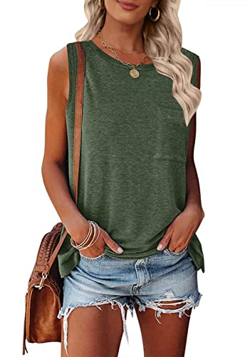 TECREW Damen Sommer Ärmellos Rundhals Tank Tops Casual Basic T Shirts Bluse, olivgrün, X-Groß von TECREW