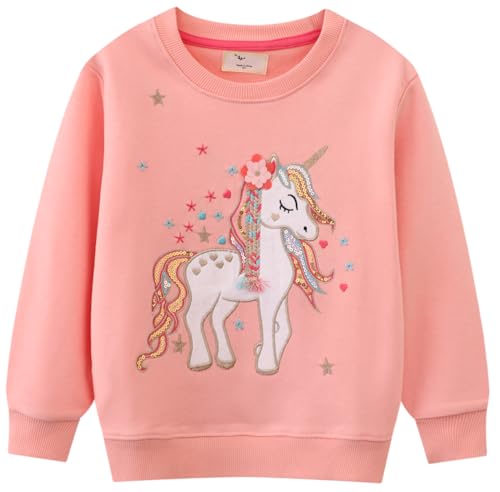 Mädchen Sweatshirt für Kinder Süß Cartoon Pullover Baumwolle Top Langarm T-Shirt Größe 7-8 Jahre von TEDD