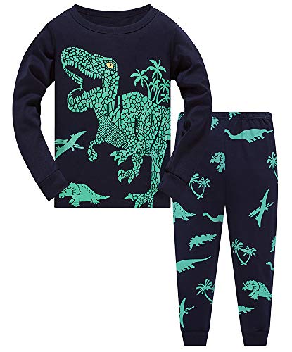 TEDD Jungen Schlafanzug Dinosaurier Langarm Zweiteilig Pyjama Kinder Baumwolle Schlafanzüge Set Winter Weihnachten Nachtwäsche Größe 3-4 Jahre von TEDD