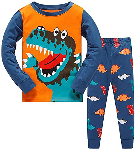TEDD Jungen Schlafanzug Dinosaurier Langarm Zweiteilig Pyjama Kinder Baumwolle Schlafanzüge Set Winter Weihnachten Nachtwäsche Größe 5-6 Jahre von TEDD