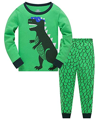TEDD Jungen Schlafanzug Dinosaurier Langarm Zweiteilig Pyjama Kinder Baumwolle Schlafanzüge Set Winter Weihnachten Nachtwäsche Größe 6-7 Jahre von TEDD