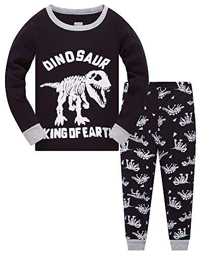 TEDD Jungen Schlafanzug Dinosaurier Langarm Zweiteilig Pyjama Kinder Baumwolle Schlafanzüge Set Winter Weihnachten Nachtwäsche Größe 6-7 Jahre von TEDD