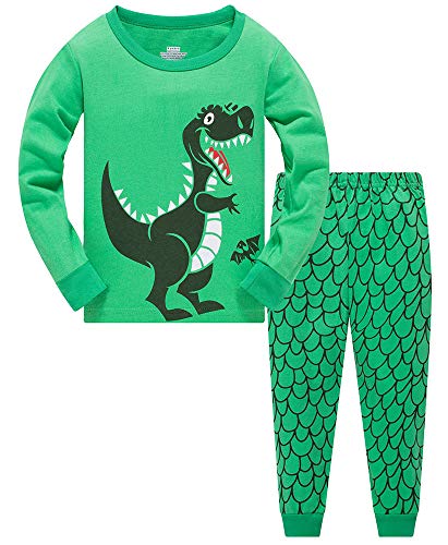 TEDD Jungen Schlafanzug Dinosaurier Langarm Zweiteilig Pyjama Kinder Baumwolle Schlafanzüge Set Winter Weihnachten Nachtwäsche Größe 9-10 Jahre von TEDD