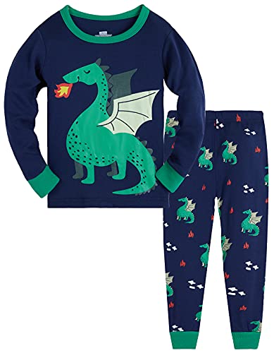 TEDD Jungen Schlafanzug Dinosaurier Langarm Zweiteilig Pyjama Kinder Baumwolle Schlafanzüge Set Winter Weihnachten Nachtwäsche Größe 9-10 Jahre von TEDD